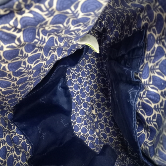 Vera Bradley Cobalt Tile Quilted Floral Tote Handbag Purplish Blue White Purse - Picture 6 of 14